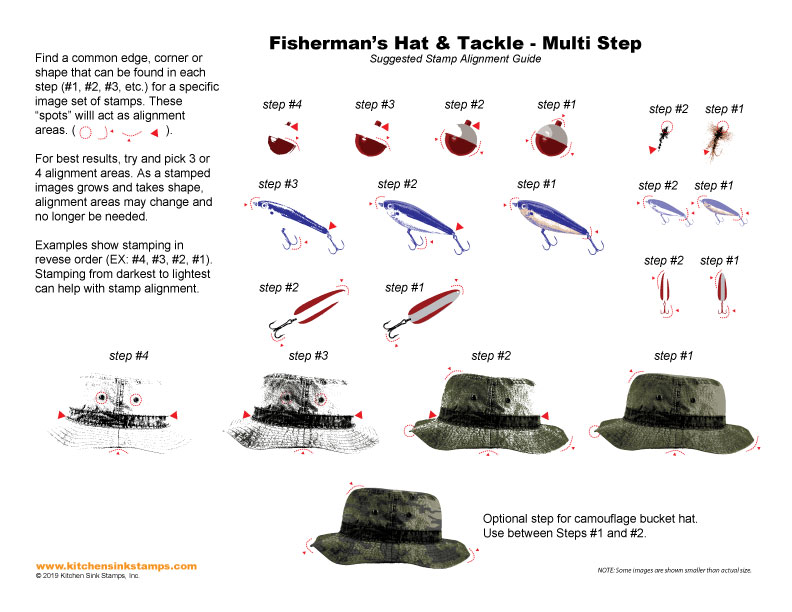 Fishing Bucket Hat Tackle Multi Step clear layered stamps