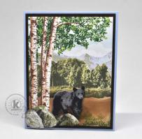 Bear Birch Trees and Blue Mountains card- Kitchen Sink Stamps