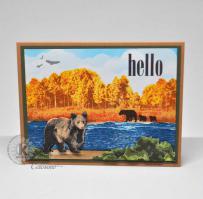 Autumn Bear at Waters edge card- Kitchen Sink Stamps