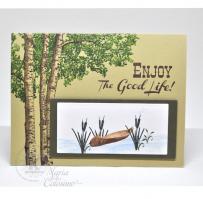 Birch Trees, Canoe and Cattails Card - Kitchen Sink Stamps
