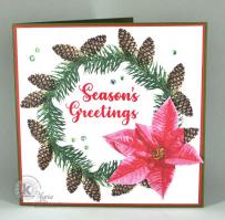 Poinsettia Pine Wreath Christmas Card - Kitchen Sink Stamps