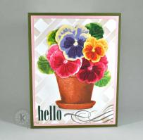 Pansies in clay pot hello card from Kitchen Sink Stamps