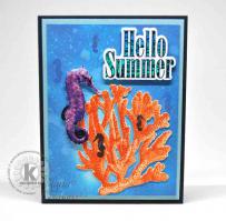 Hello Summer Orange Coral and Purple Seahorse card- Kitchen Sink Stamps
