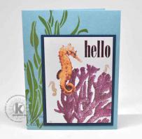 Hello Coral Seaweed and Seahorse card- Kitchen Sink Stamps