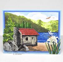 Cabin With Mountain View card- Kitchen Sink Stamps