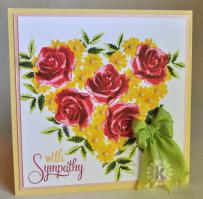 Red Roses and Daisy Heart Sympathy Card - Kitchen Sink Stamps