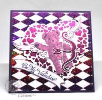 Raspberry Cupid Teddy Valentine card with Foil Quill
