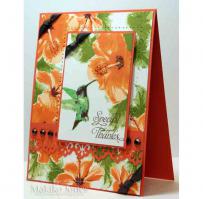 Orange Hibiscus and Hummingbird Thank You Card  - Kitchen Sink Stamps