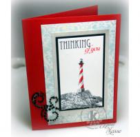 Red and White Striped Lighthouse Thinking of You Card - Kitchen Sink Stamps