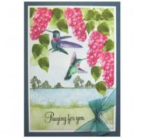 Pink Lilacs with Humming Birds Praying for You Card - Kitchen Sink Stamps