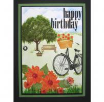 Bicycle in the Park with Orange Daisies Birthday Card - Kitchen Sink Stamps