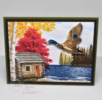 Flying Mallards Autumn Lake Scene Card from Kitchen Sink Stamps