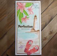 Lighthouse, beach and Plumeria card - Kitchen Sink Stamps