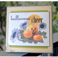 Pumpkins and Sunflowers at sunset Halloween Card - Kitchen Sink Stamps