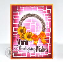 Thanksgiving Wreath and stone wall card