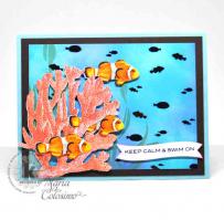 Giant Coral and Clownfish Stay Calm and Swim On Card - Kitchen Sink Stamps