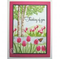 Pink Tulips Scene Thinking of You Card - Kitchen Sink Stamps