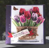 Basket full of Tulips Birthday Card - Kitchen Sink Stamps