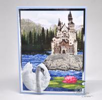 Swan, Castle and Waterlilies scene card - Kitchen Sink Stamps