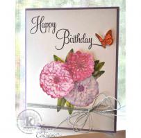 Pink and Lavender Zinnia Birthday card - Kitchen Sink Stamps