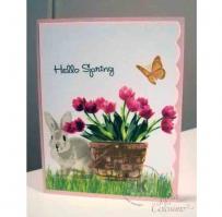 Basket full of Spring Tulips and Bunny Easter Card - Kitchen Sink Stamps
