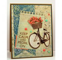 Keep Calm and Pedal On with Pink Daisies Card - Kitchen Sink Stamps