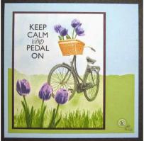 Keep Calm and Pedal On with Purple Tulips Card - Kitchen Sink Stamps