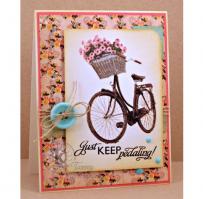 Just Keep Pedaling Pink Daisies Card - Kitchen Sink Stamps