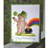Leprechaun Teddy Bear Pot of Gold Green Brush Stoke Grass St Patrick Day Card-Kitchen Sink Stamps