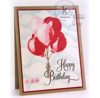 Red Bunch of Balloons and Clouds Birthday Card - Kitchen Sink Stamps