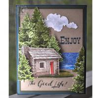 Enjoy the Good Life a Cabin amongst the Pine Trees by a Lake Note Card - Kitchen Sink Stamps