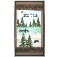 Canoe on a Lake amongst the Pine Trees Happy New Year Card - Kitchen Sink Stamps