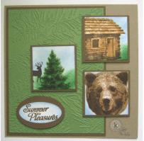 Summer Pleasures a Cabin, Bear, Pine Trees Note Card - Kitchen Sink Stamps