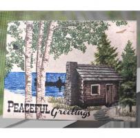 Peaceful Greetings a Cabin amongst the Birch Trees by a Lake Note Card - Kitchen Sink Stamps