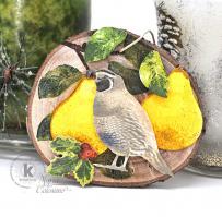 Quail in a Pear Tree Christmas Ornament - Kitchen Sink Stamps