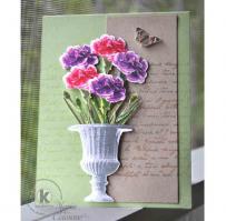 Pink and Purple Carnations Bouquet in Flower Urn Note Card - Kitchen Sink Stamps