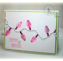 Pink String of Christmas Lights Holiday Card - Kitchen Sink Stamps