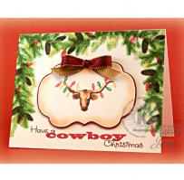 Multi Colored Christmas Lights on a Texas Longhorn Western Holiday Card - Kitchen Sink Stamps