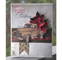 Brown Old Truck Filled with Poinsettias Christmas Card - Kitchen Sink Stamps
