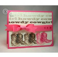 Brown and Pink Cowboy Boots for a CowGirl Birthday Card - Kitchen Sink Stamps