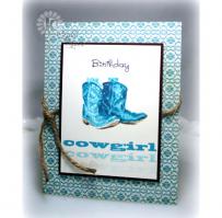 Blue Cowboy Boots for a CowGirl Birthday Card - Kitchen Sink Stamps