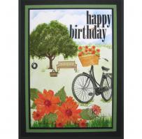 Bicycle Ride in the Park with Orange Daisies Birthday Card - Kitchen Sink Stamps