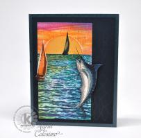 Marlin jumping at sunset card from Kitchen Sink Stamps