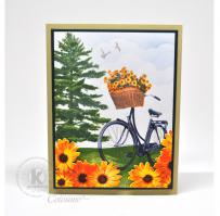 Daisy and Bicycle Scene Card - Kitchen Sink Stamps