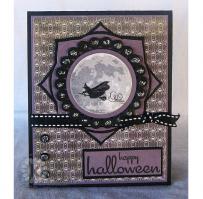 Witch on Broomstick Flying Across the Moon Halloween Card - Kitchen Sink Stamps