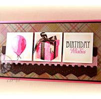Pink with Brown Ribbon Present and Pink Balloon Birthday Card - Kitchen Sink Stamps