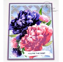 Purple and Pink Peonies on Foiled Lattice Card - Kitchen Sink Stamps