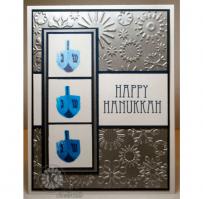 3 Blue Dreidels Happy Hanukkah Card - Kitchen Sink Stamps