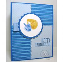 Blue Dreidel and Gold Gelt Hanukkah Card - Kitchen Sink Stamps