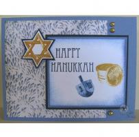 Blue Dreidel, Gold Gelt, and Star of David Hanukkah Card - Kitchen Sink Stamps